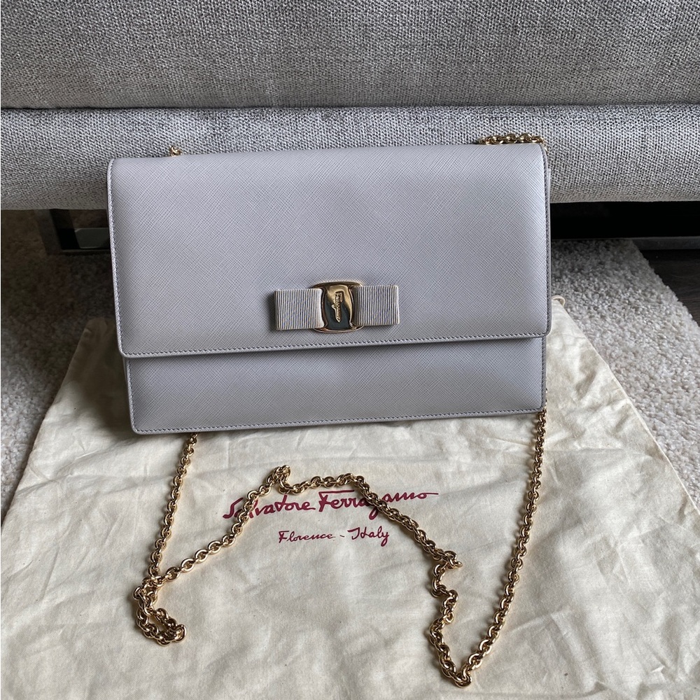 SALVATORE FERRAGAMO saffiano leather Ginny Vara Bow Shoulder Bag